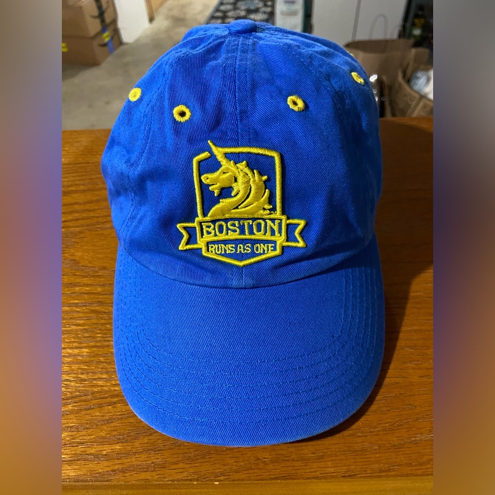 Hat-original post tragedy Boston Marathon cap my husband got when he ran.